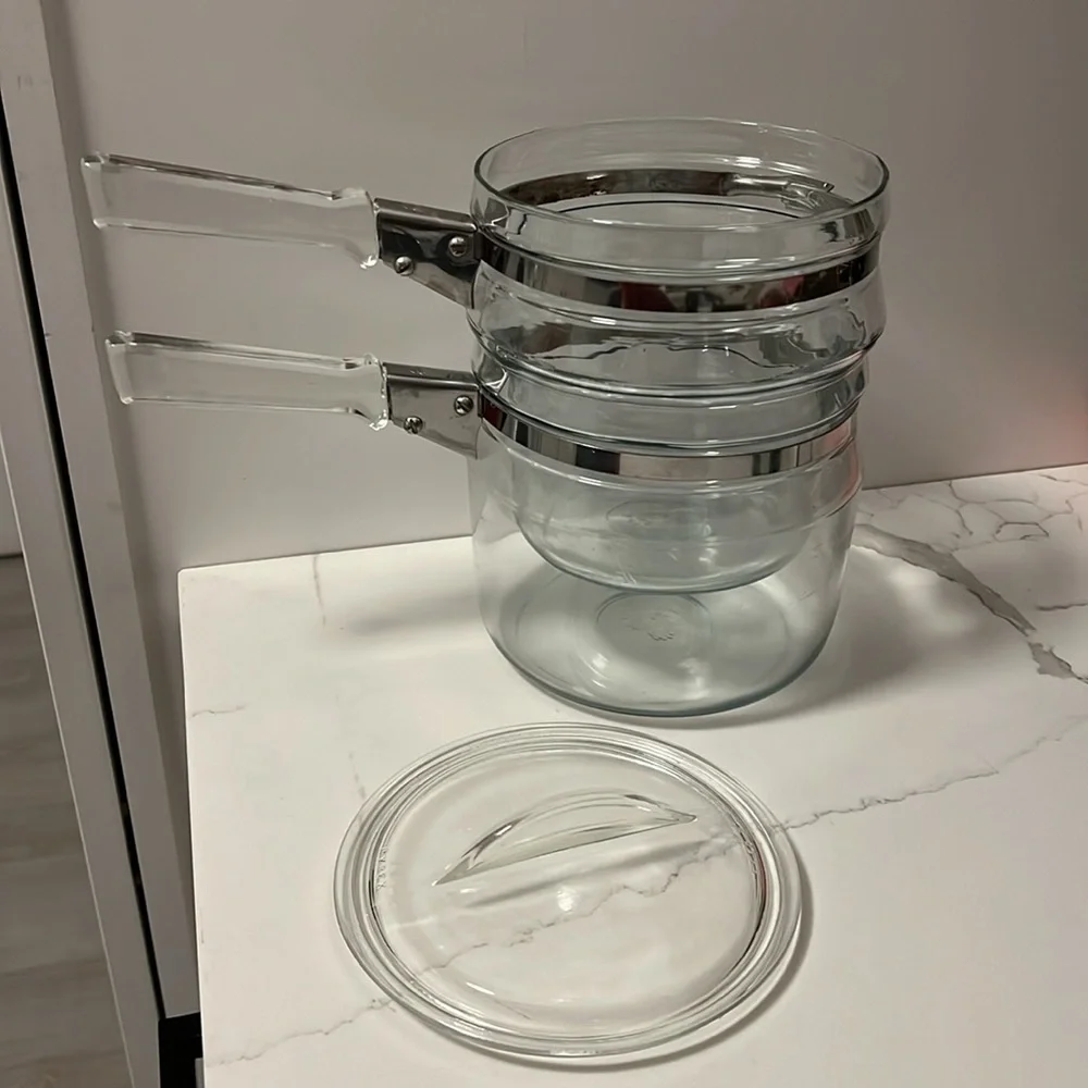 Vintage Pyrex Flameware #6283 Double Boiler Pot & Lid Set